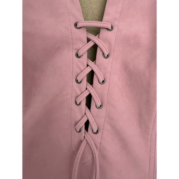 Free People Faux Suede Rose Pink Mini Dress Medium Lace‎ Up Accent Boho Chic - Picture 5 of 16